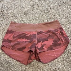 Lululemon Pink Camo Speed Shorts 2.5”
